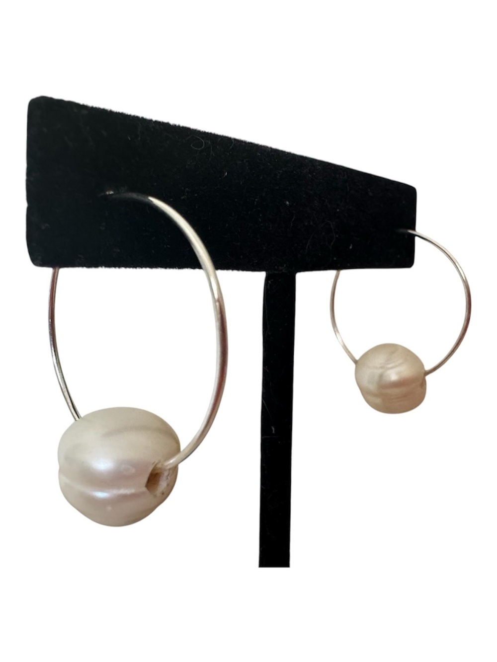 925 Sterling Silver Hoops with Genuine Baroque Pearl Handmade Earrings NEW